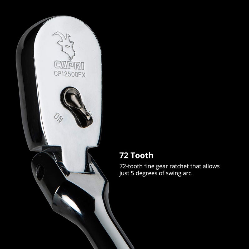 Capri Tools 1/2-Inch Drive Low Profile Flex-Head Ratchet, True 72-Tooth, 5-Degree Swing Arc, 180-Degree Flex-Head (CP12500FX) - Image 4